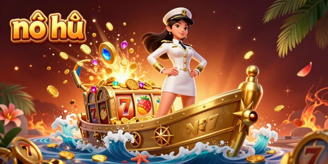 Experience thrilling nổ hũ action with slots and golden treasures in this vibrant casino illustration.