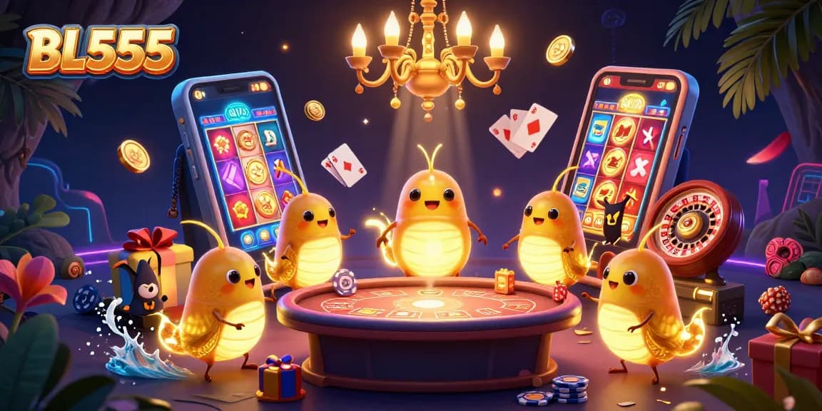 Experience dynamic gaming with BL555's glowworms illuminating a vibrant casino scene filled with excitement.