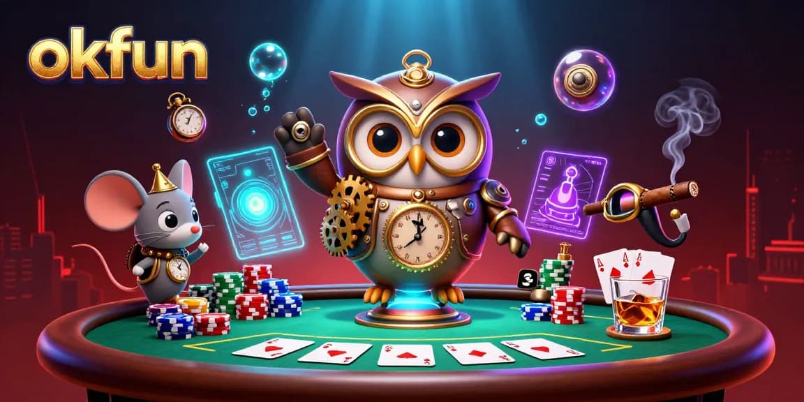 Experience thrilling gameplay at okfun while lounging at a luxurious poker table stacked with chips.