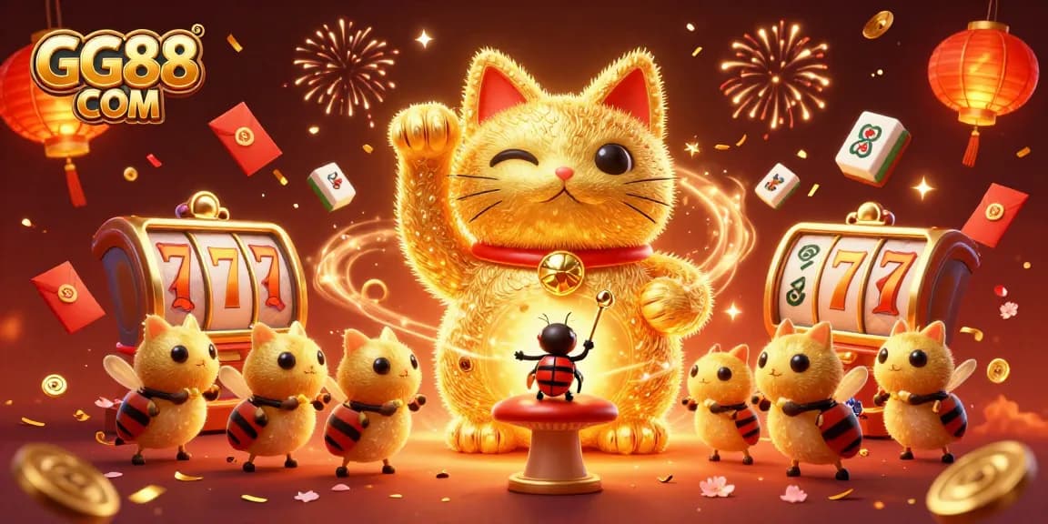 Engage in thrilling gaming experiences with GG88 COM as the lucky cat and betting symbols captivate players.
