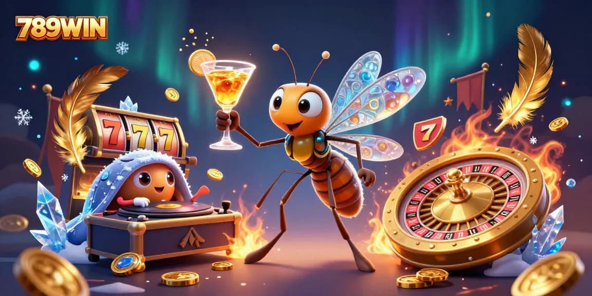 Experience the excitement of 789WIN with a lively casino scene featuring unique characters and vibrant game elements.