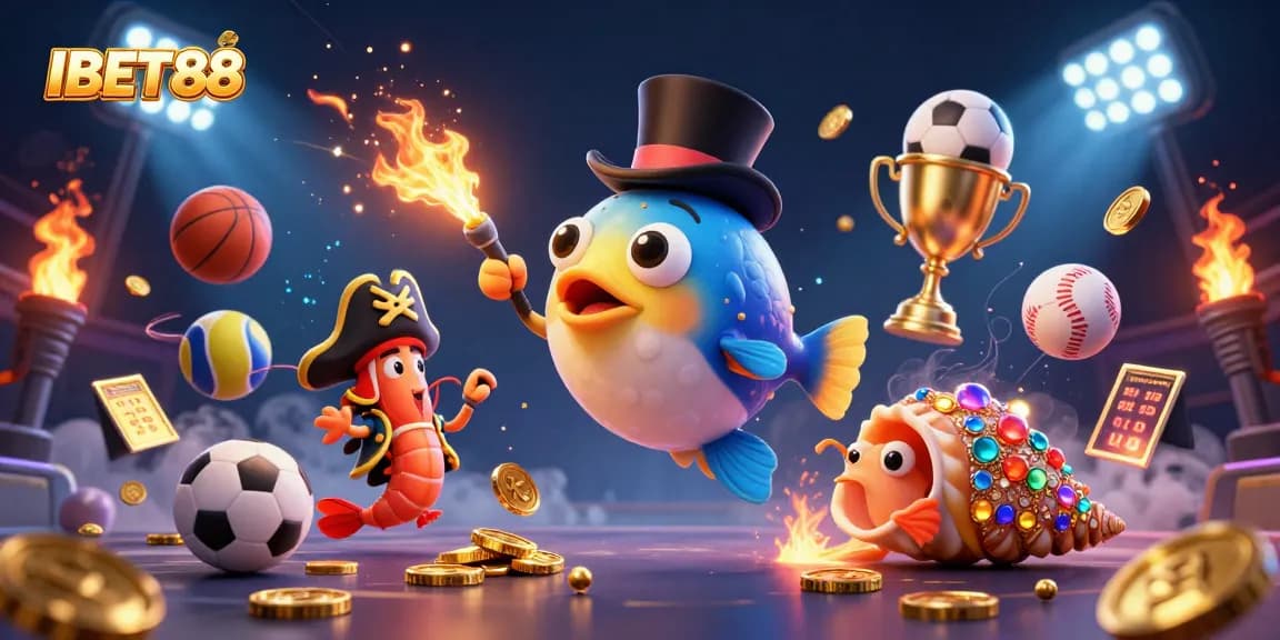 IBET88 showcases an exciting casino scene with dynamic characters attracting coins in a vibrant atmosphere.