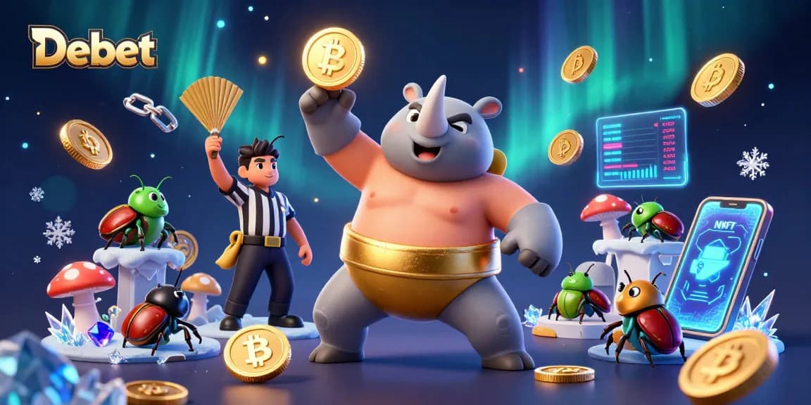 Engage with Debet, the thrilling sumo challenge in a vibrant crypto casino backdrop.