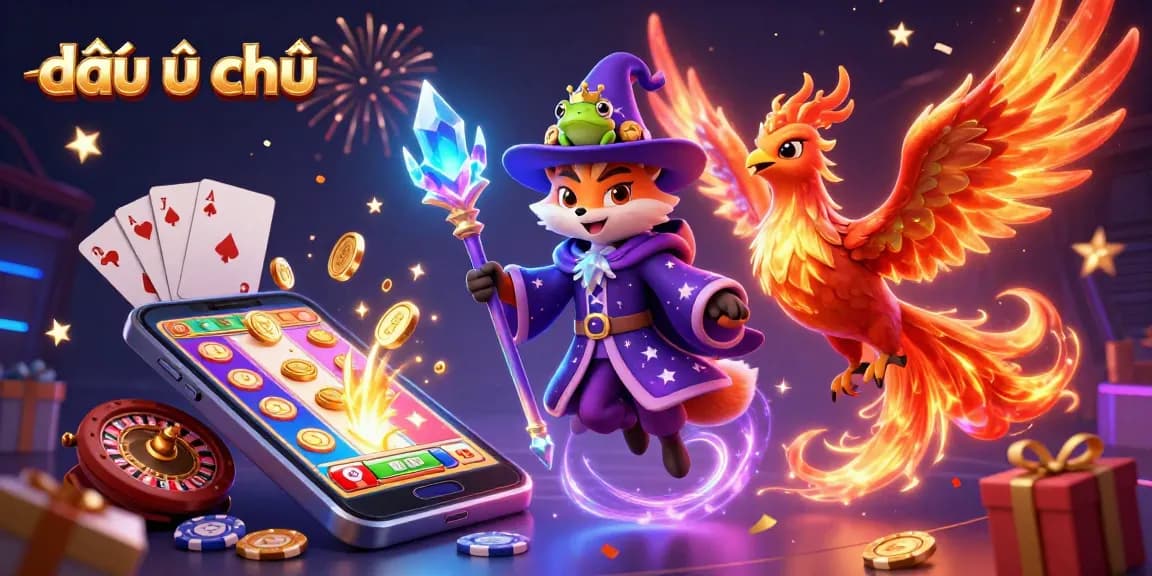 Experience the excitement of đấu địa chủ with a magical wizard fox and phoenix amidst dynamic gambling elements.