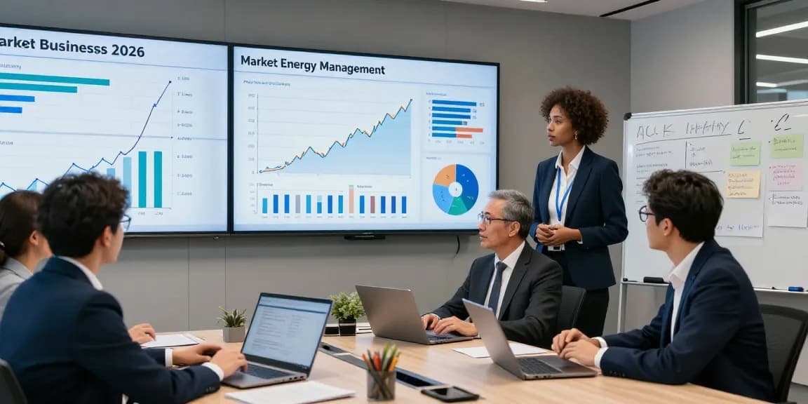 Team discussing uk business electricity price per kwh 2026 trends in modern office setting.