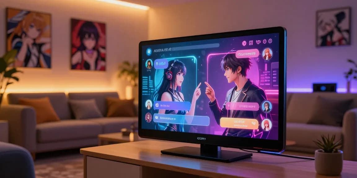 AI chat hentai scene showcasing digital-style avatars in a cozy chat environment, highlighting innovative adult interaction.