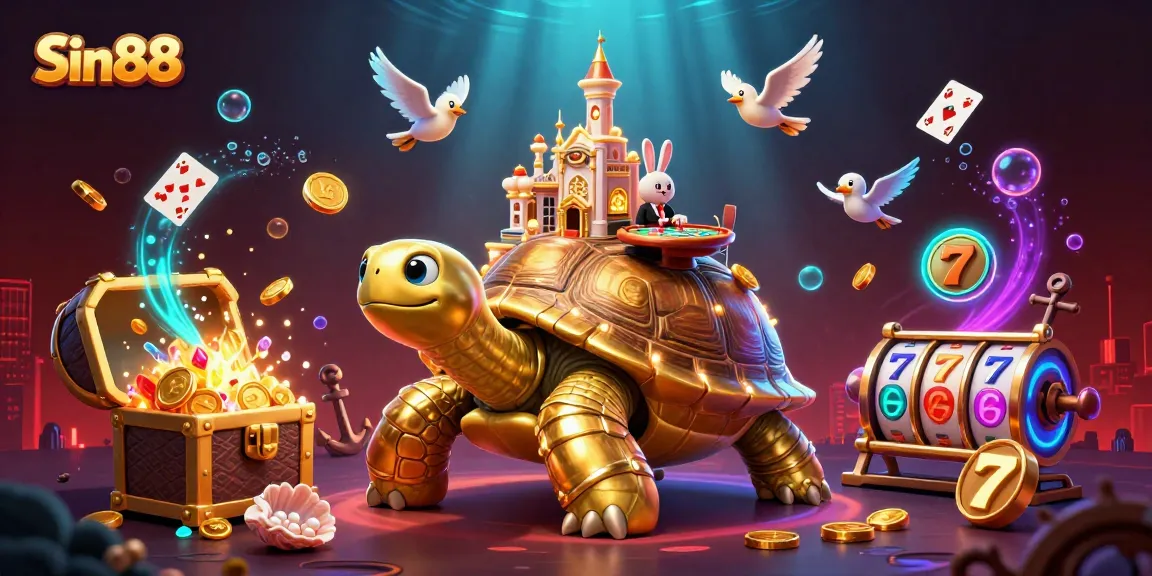 Experience thrilling gameplay with Sin88's vibrant golden tortoise casino scene featuring exciting game elements.