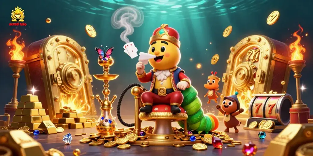 Experience the thrilling world of sumsel toto with a vibrant 3D casino scene featuring rich gold elements and gaming symbols.