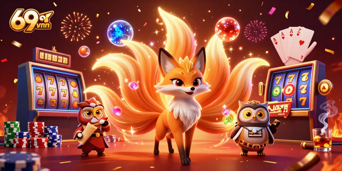Experience the excitement of 69vnn's colorful casino atmosphere with vibrant characters and dynamic game elements.