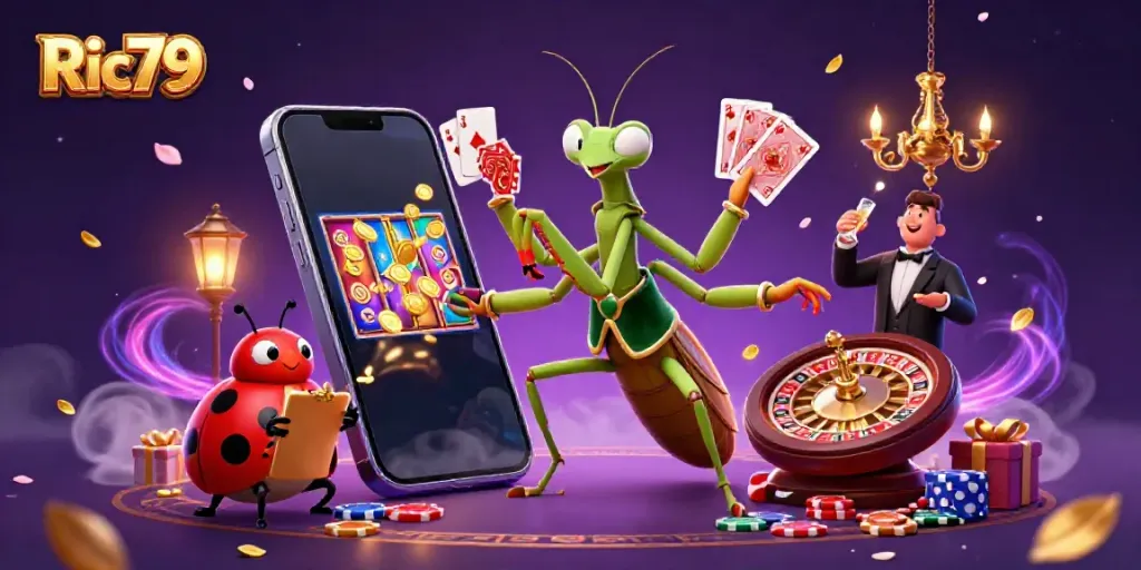 Experience the excitement of Ric79 casino with lively cartoon characters and vibrant gaming elements.