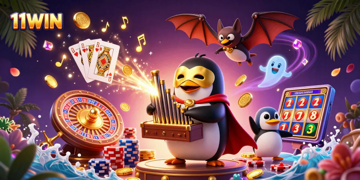 Experience exciting gaming adventures with 11WIN as golden coins cascade from a magical organ.