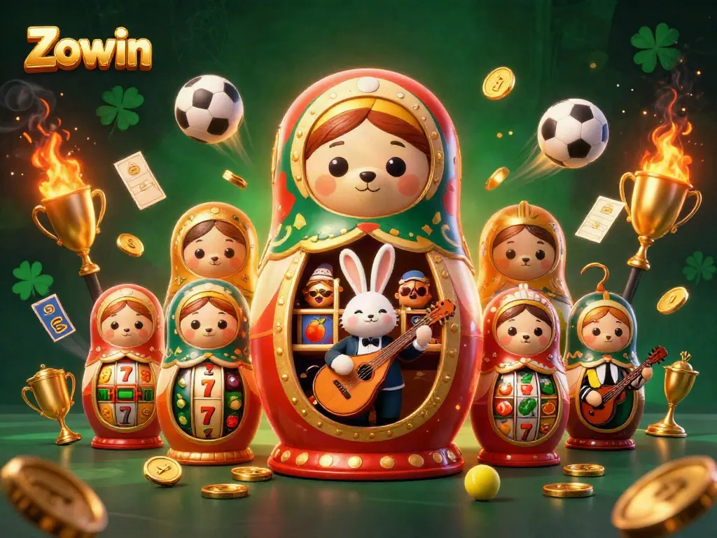 Zowin showcases a vibrant 3D casino scene with interactive elements and characters for online gamers.