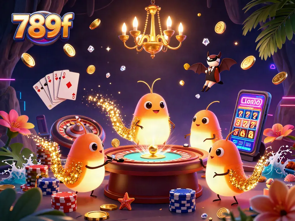 Immerse in the excitement of 789f casino with glowing glowworms lighting up a vibrant gaming scene.