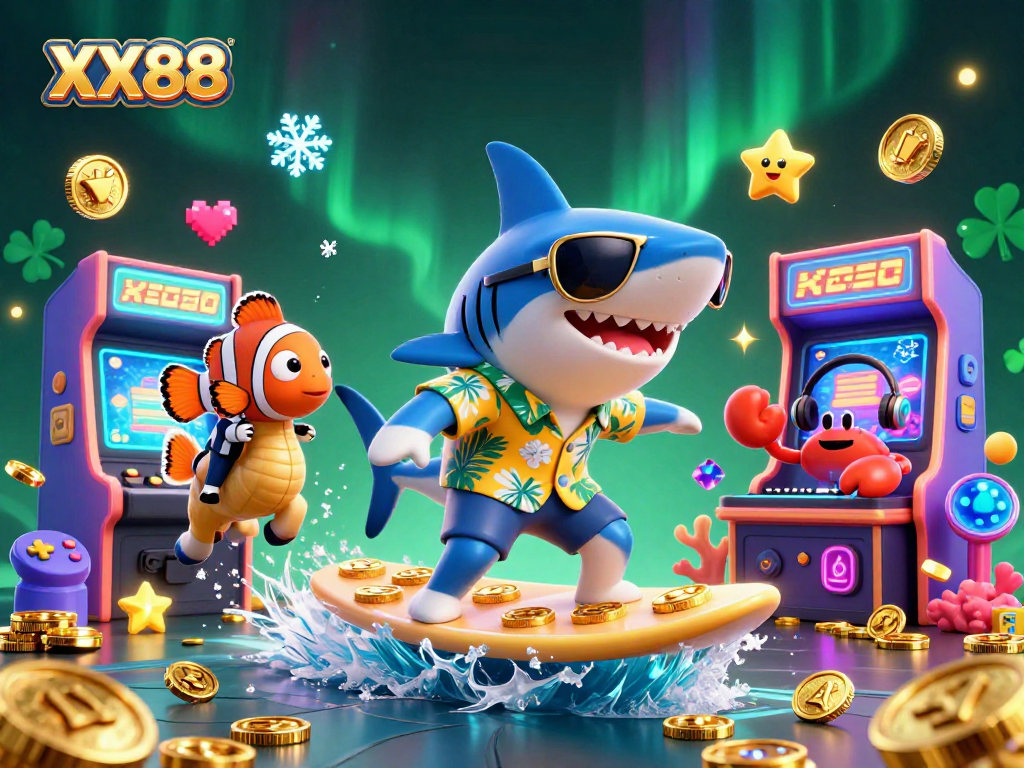 Experience thrilling wins at XX88 with a vibrant 3D casino scene filled with colorful game elements.