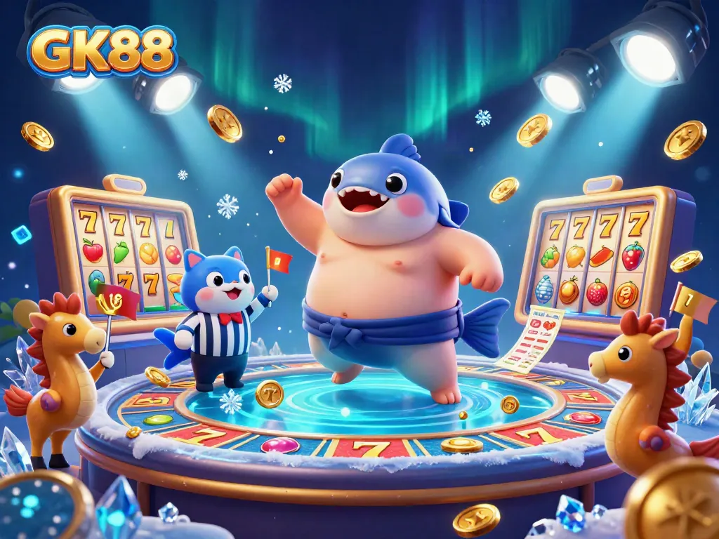 Experience thrilling gameplay at GK88 with a dynamic underwater casino scene featuring exciting slot reels.