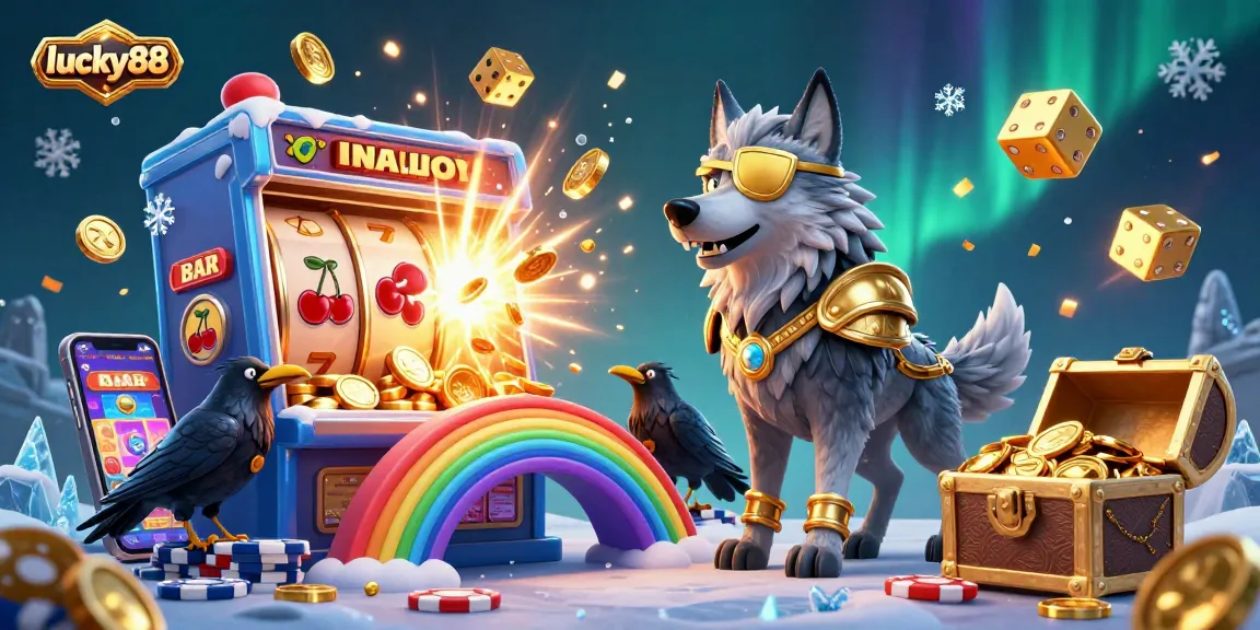 Spin to win with lucky88 in a vibrant 3D casino luck scene filled with jackpots and excitement.