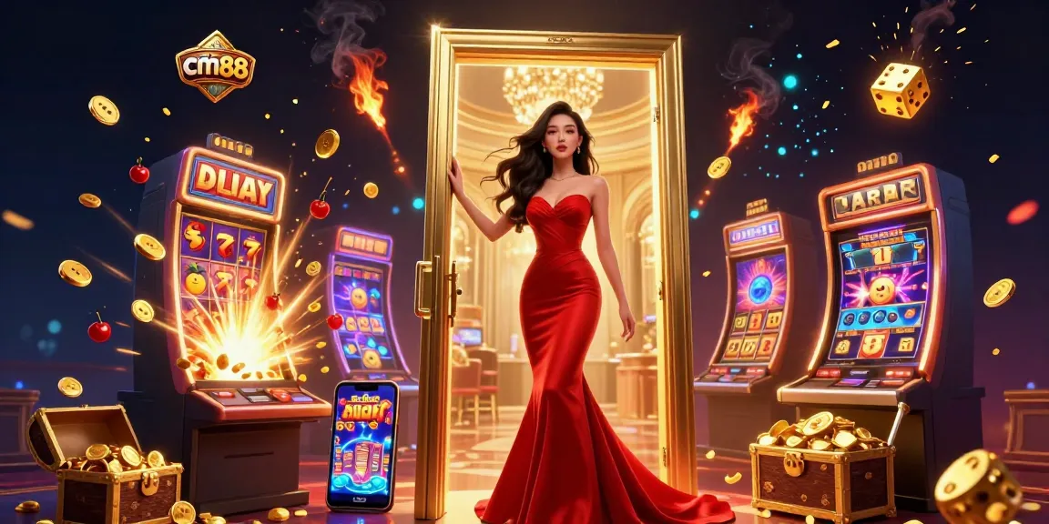 Experience cm88's vibrant casino atmosphere with a stunning jackpot celebration and exciting game elements.