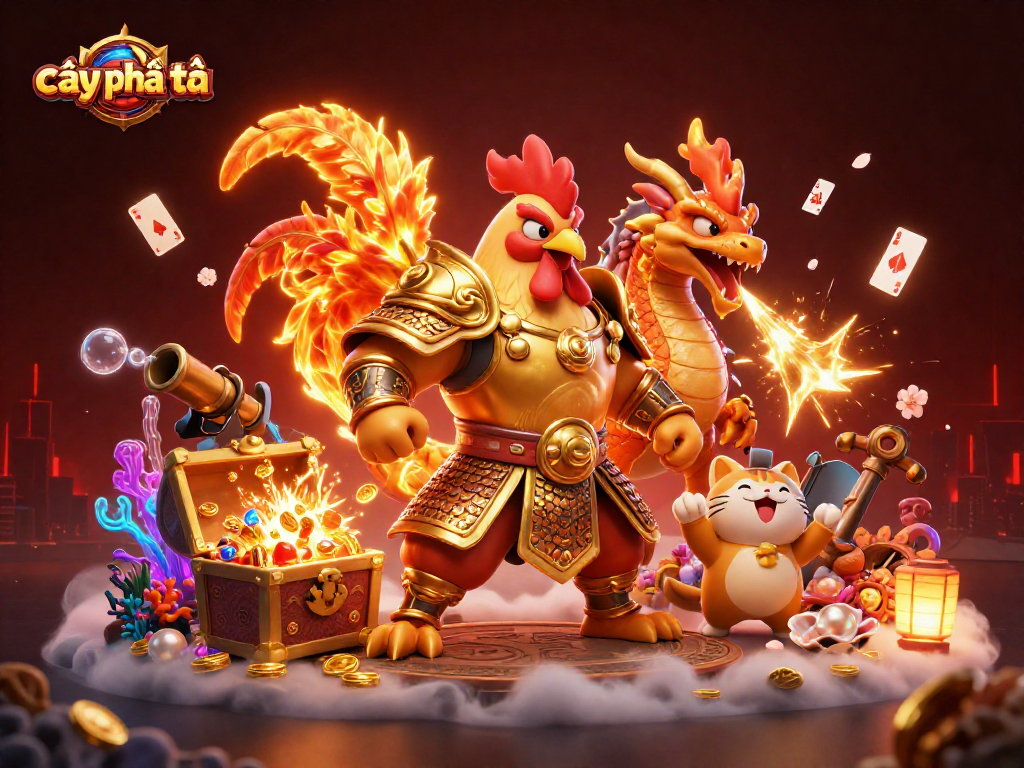 Engage in exciting gameplay with cây phát tài, featuring vibrant characters and gold treasures.