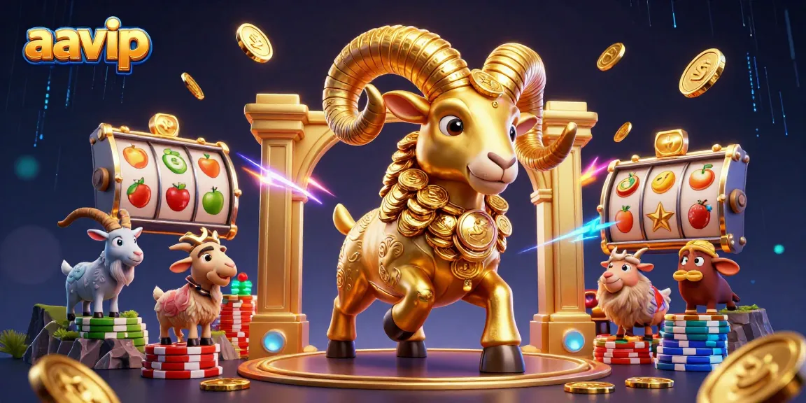 AAVIP engages players with a vibrant illustration featuring golden ram and lively slot reels.