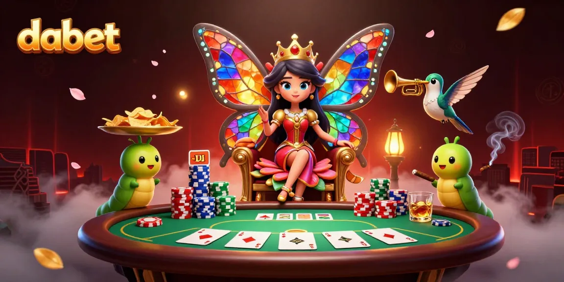 dabet engaging players with vibrant 3D casino illustration featuring a butterfly queen surrounded by poker chips and tables