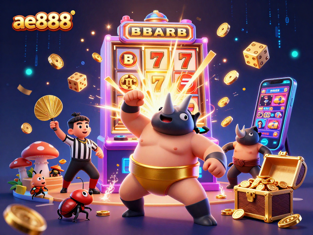 Engage with ae888's vibrant casino scene featuring thrilling slots and jubilant characters.
