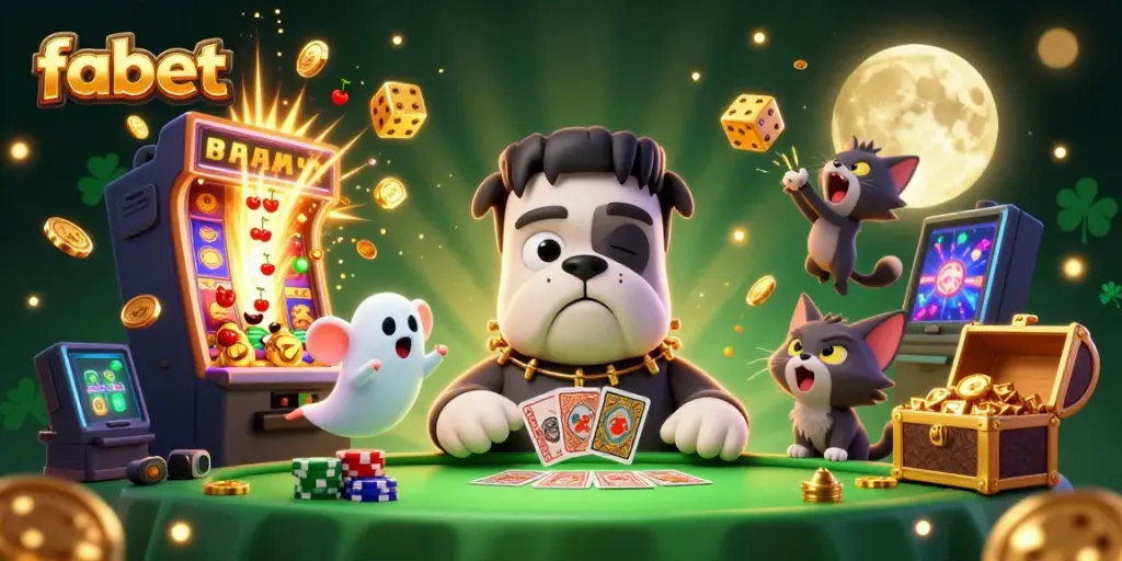 Experience fabet's thrilling gaming world with a vibrant 3D cartoon scene full of excitement.