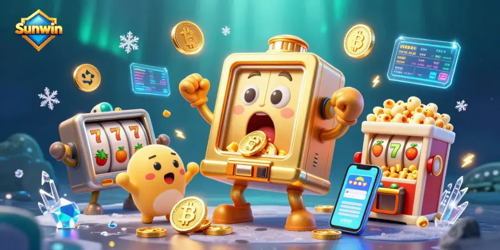 Sunwin elevates gameplay with a thrilling jackpot scene featuring golden slot machines.
