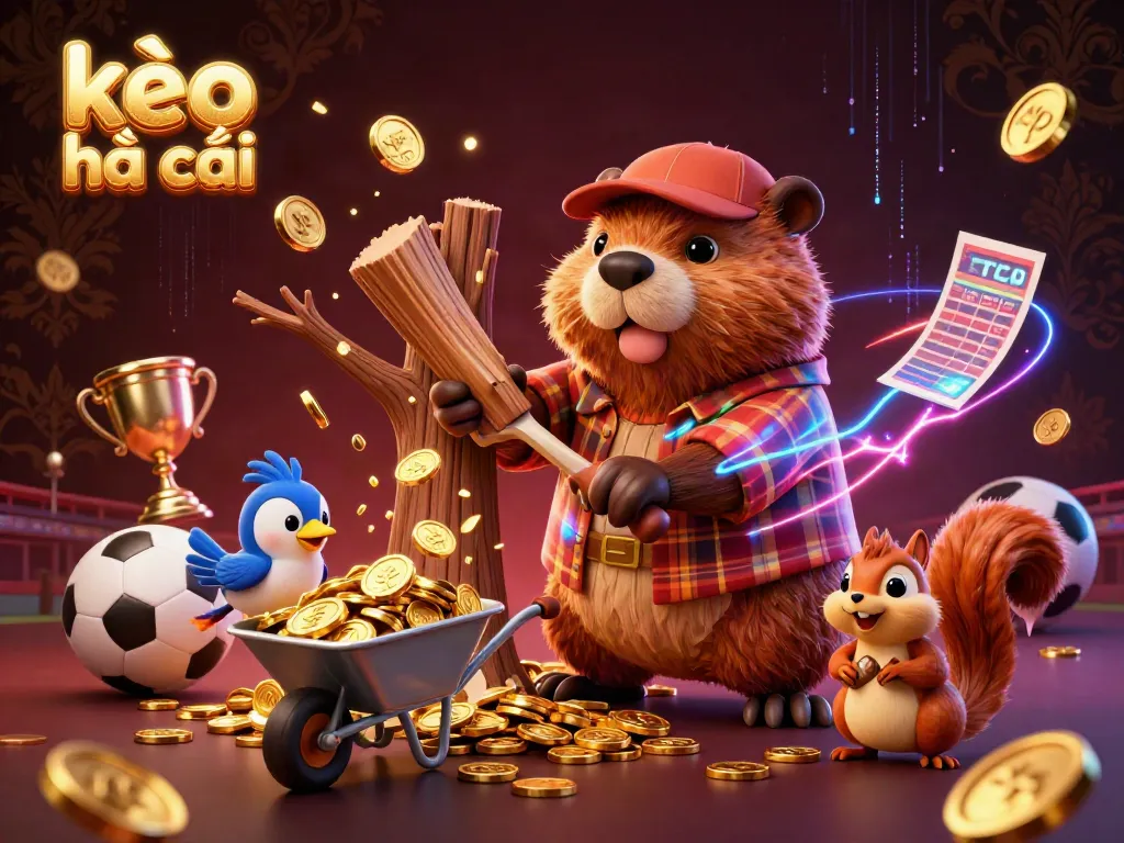Engaging scene depicting kèo nhà cái with animated characters in a sports betting setup, featuring vibrant stadium elements.