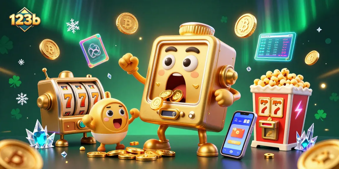 Win big with 123b as the golden slot machine celebrates a jackpot amidst vibrant casino elements.