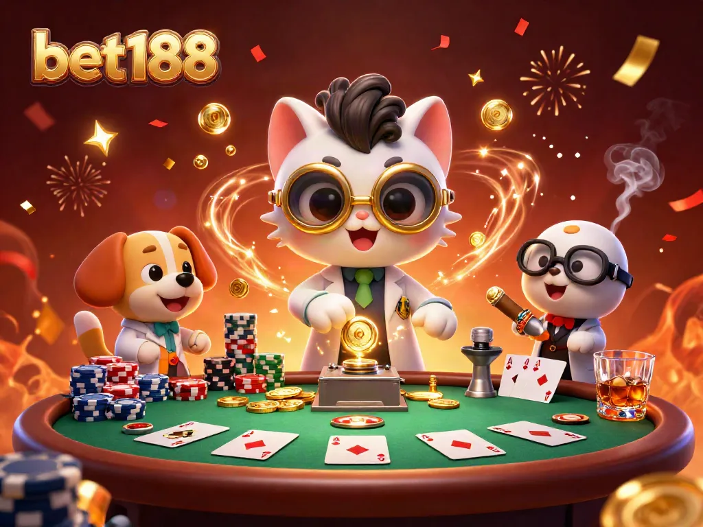 Experience the excitement of bet188 with a cartoon illustration of casino gameplay.