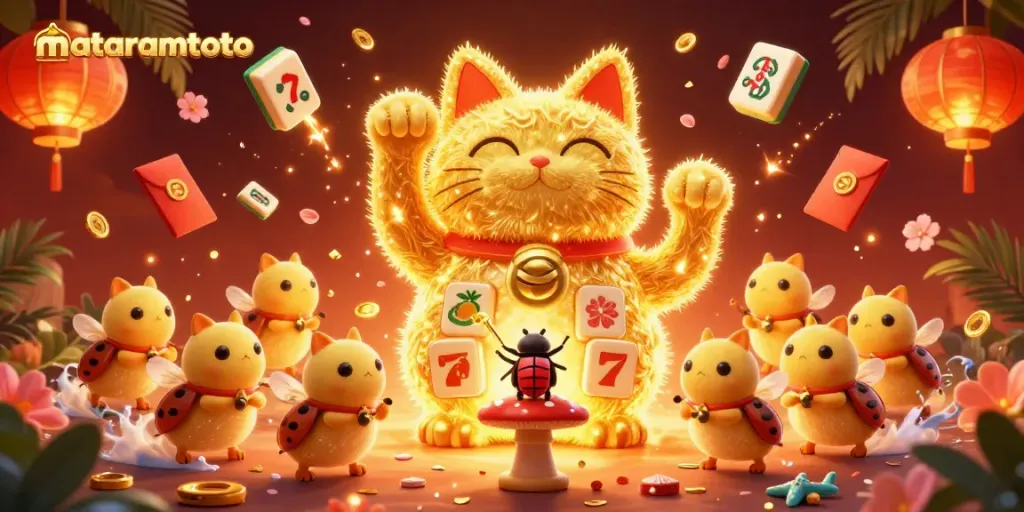 Experience the thrill of winning at mataramtoto with a stunning lucky cat and casino symbols