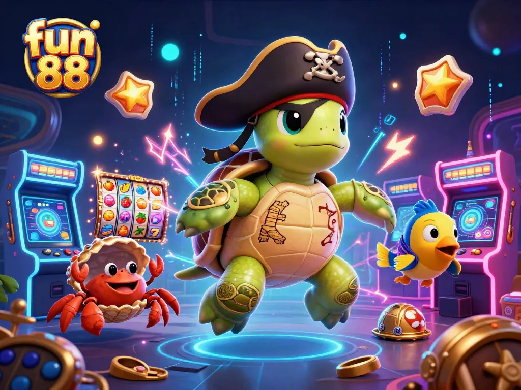 Engage in fun 88 gaming excitement with a vibrant scene of cartoon characters and slot elements.