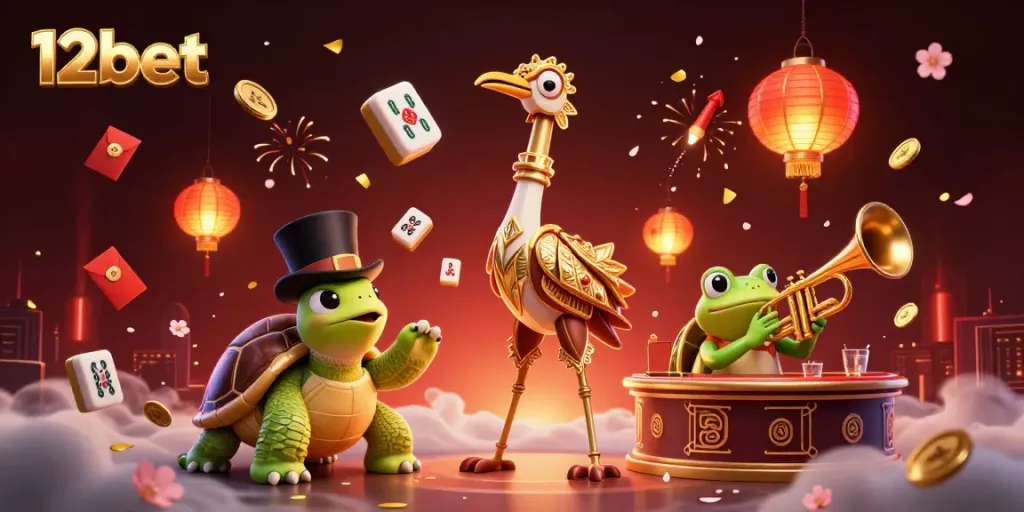 Experience thrilling gaming with 12bet in this lively casino-themed scene featuring animated characters and rich details.