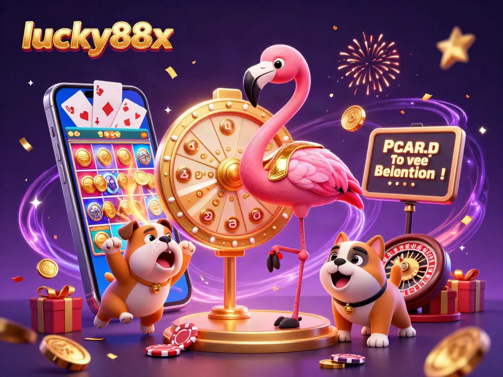 Experience the excitement of lucky88x with a vibrant 3D casino scene showcasing dynamic characters and thrilling gaming elements.