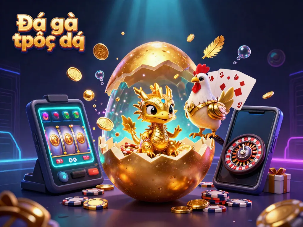 Experience Đá gà trực tiếp action with a golden dragon and poker chips in an exciting casino scene.