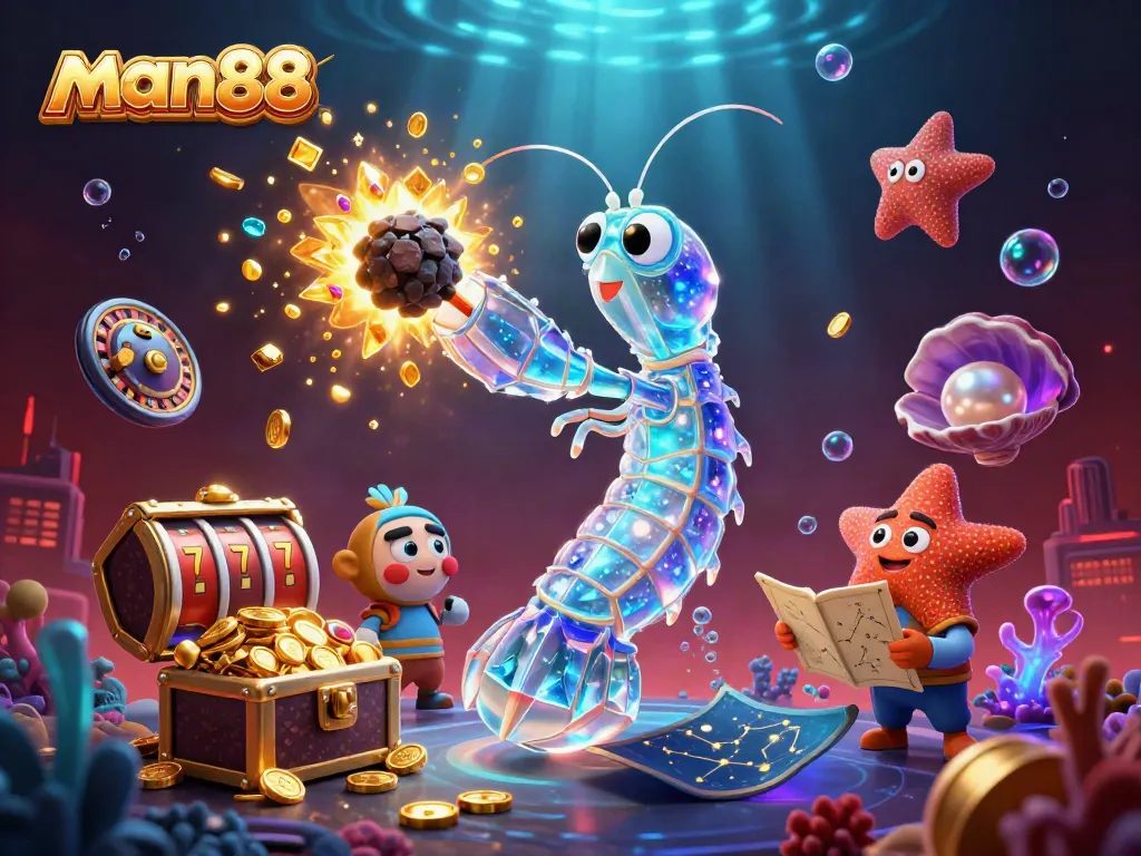 Experience thrilling wins with man88's vibrant online casino scene showcasing a galactic samurai.