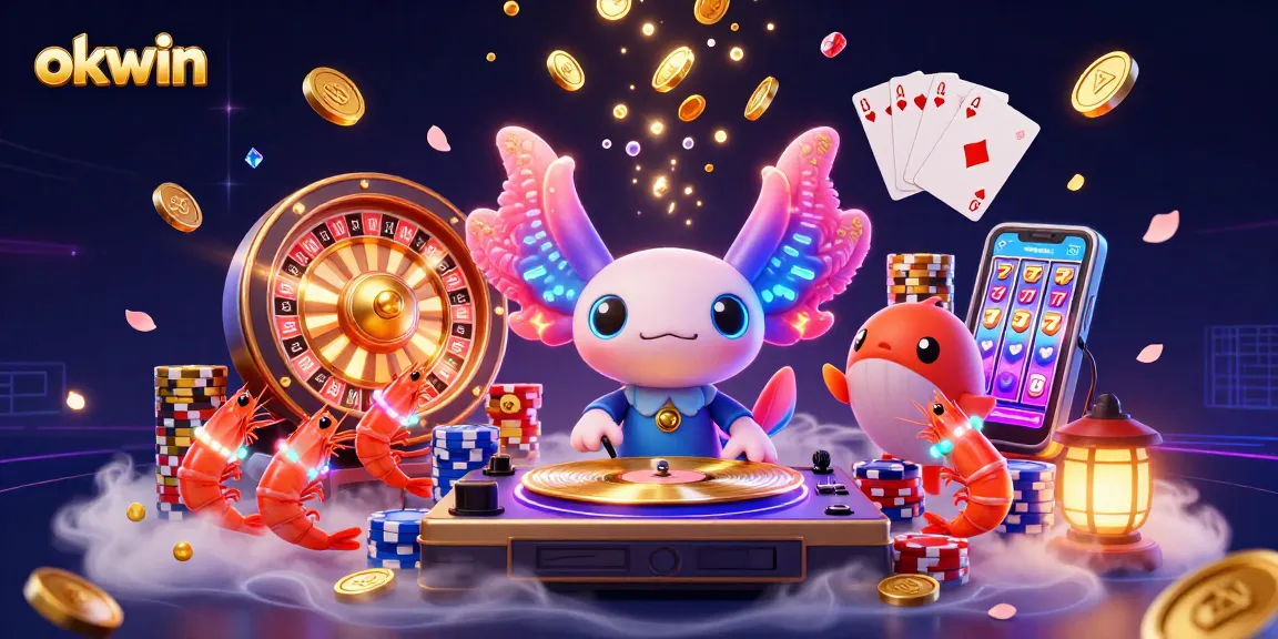 Experience thrilling gameplay at okwin with vibrant 3D casino elements featuring a DJ axolotl and engaging gaming characters.