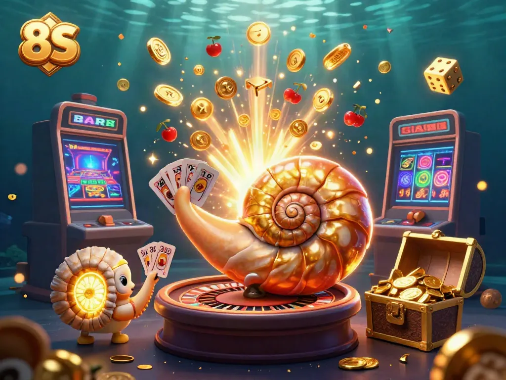Engage with the vibrant casino world in a dynamic scene featuring 8S elements and a jackpot explosion.