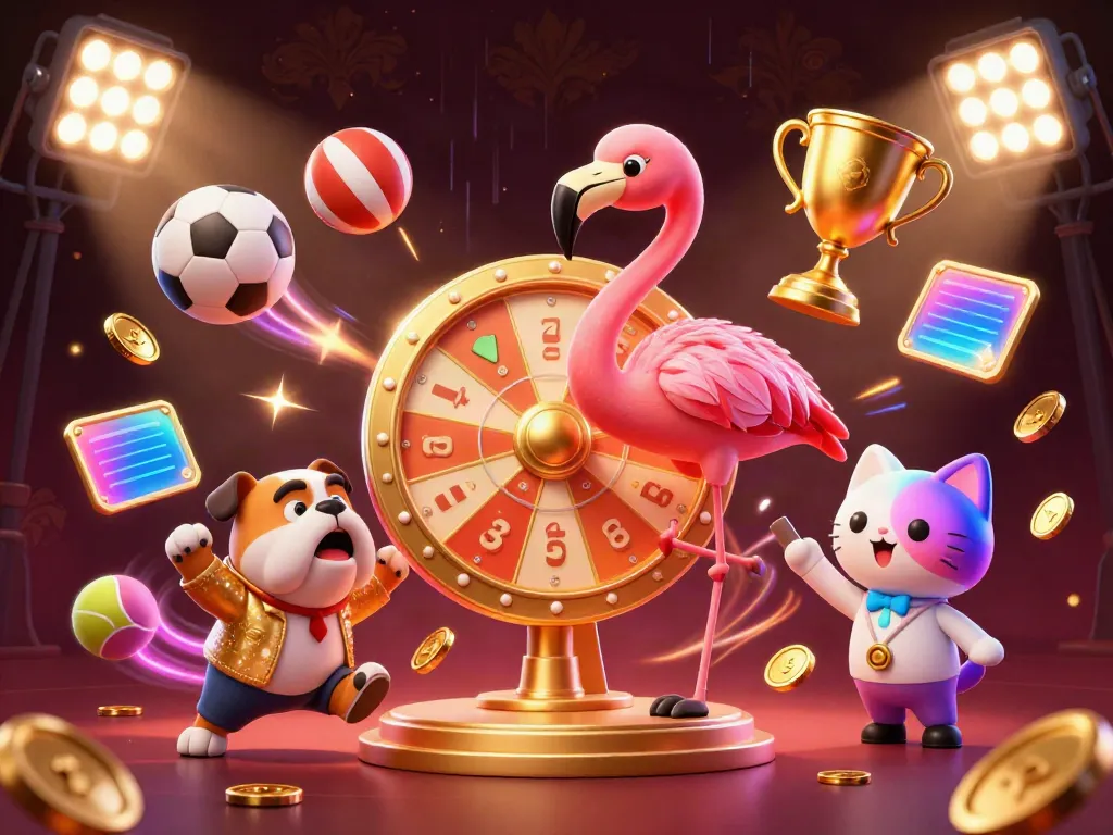 Experience ao88's excitement with a lively scene of a flamingo game show host and engaging characters.