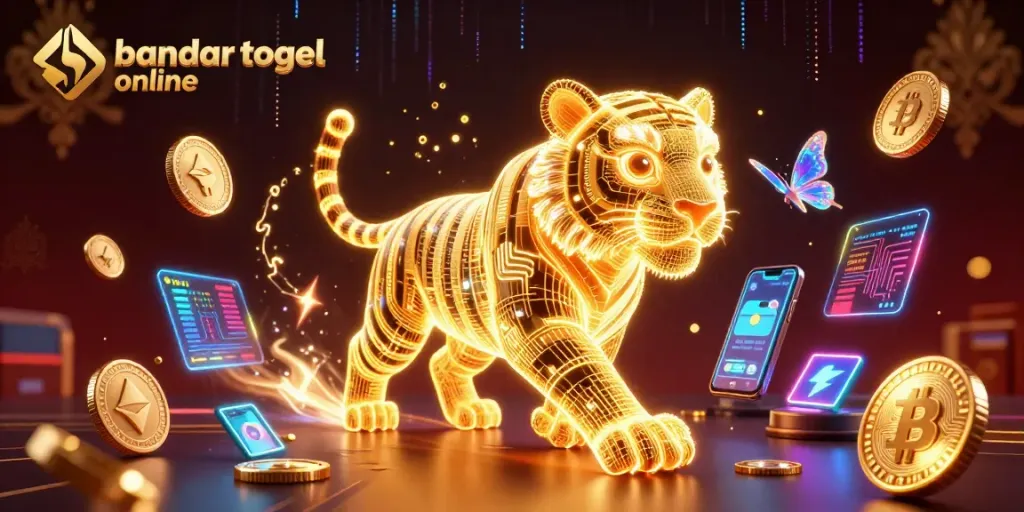 Engage with bandar togel online in a vibrant, energy-packed digital casino landscape featuring a golden tiger.