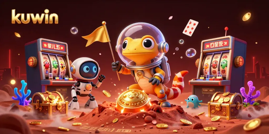 Kuwin's exciting gaming experience showcased by a Martian gecko discovering a vibrant casino.