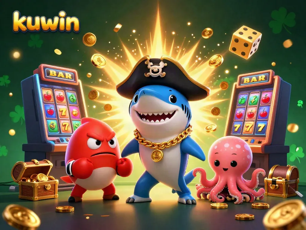 Kuwin's dynamic pirate casino scene featuring characters and jackpot elements for thrilling gambling action.