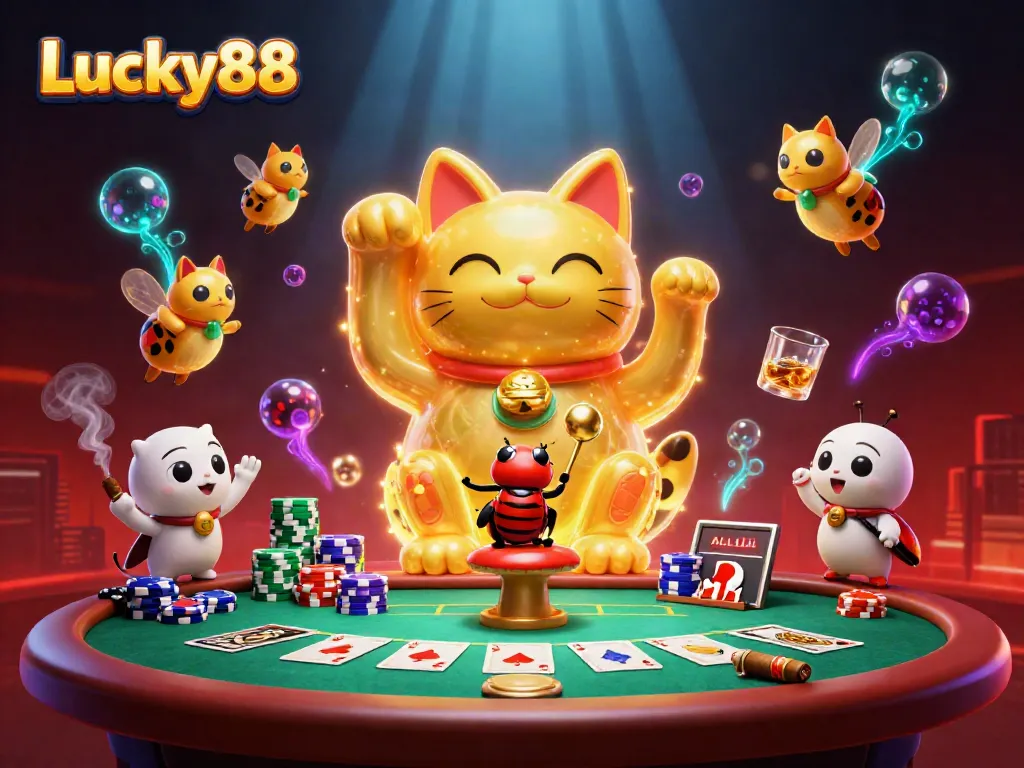 Experience the Lucky88 casino magic with a vibrant illustration of a lucky cat made of fireflies.