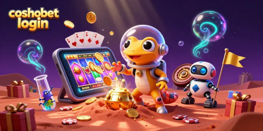 Discover exciting gameplay and bonuses with cosmobet login in this vibrant 3D casino scene.