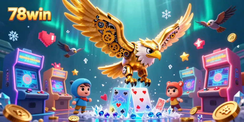 Experience thrilling gaming action at 78win with a dynamic 3D casino illustration.