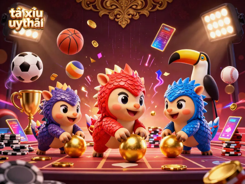 Engage in the exciting tài xỉu uy tín game as rival pangolins bowl through poker chips in a vibrant casino.