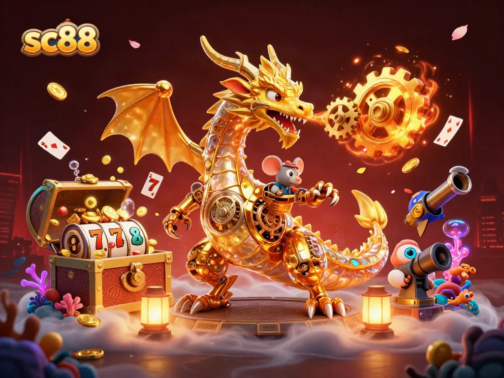 Experience sc88's thrilling casino adventure with a golden dragon and treasure-filled gaming chaos.