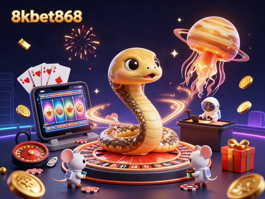 Experience cosmic gambling with 8xbet868 featuring a Saturn ring roulette game and astronaut mice betting.