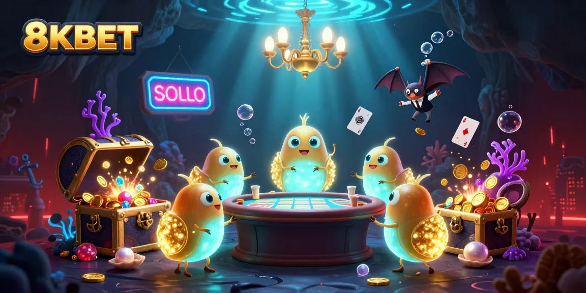 Light up your gaming experience at 8KBET’s vibrant casino with glowing glowworms and a bat dealer.