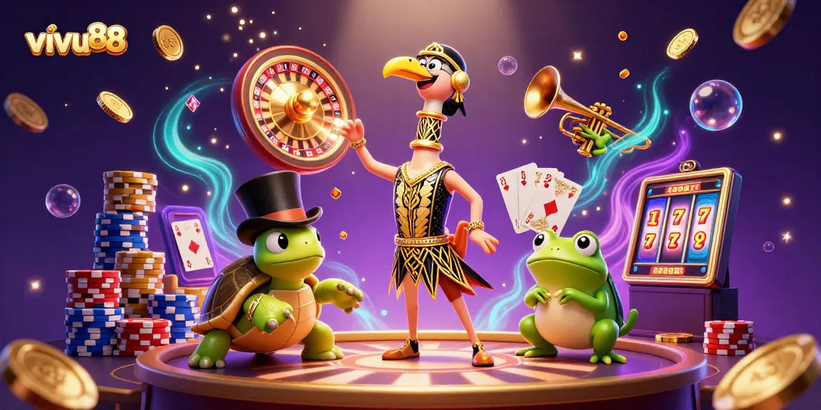 Experience the thrills of vivu88 with a lively casino scene featuring vibrant characters and game elements.